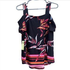 NWT PerSeption Tropical Floral Print Cold Shoulder Top Size Small
